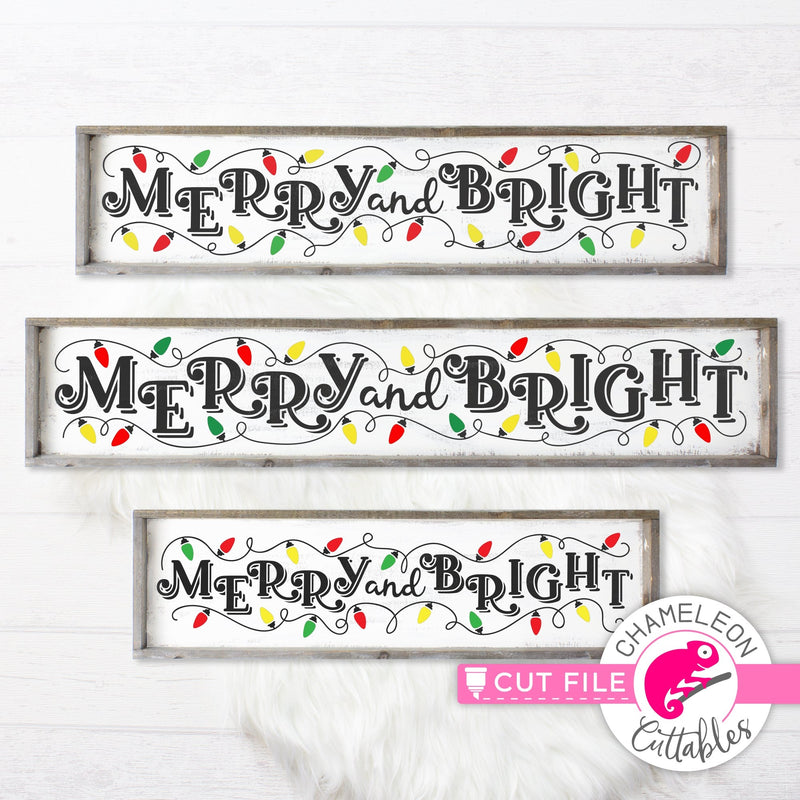 Merry and Bright Christmas Lights horizontal svg png dxf SVG DXF PNG Cutting File