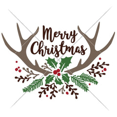 Merry Christmas Antlers With Fir And Mistletoe Svg Png Dxf Eps Svg Dxf Png Cutting File