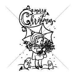 Merry Christmas Girl With Umbrella Svg Png Dxf Eps Svg Dxf Png Cutting File