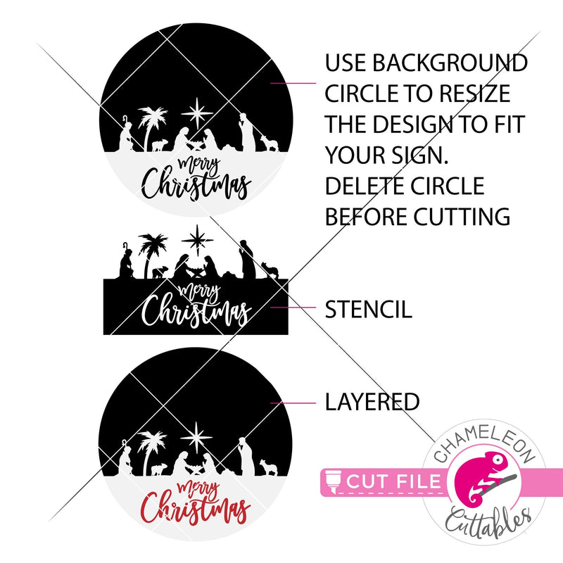 Merry Christmas nativity scene for round sign svg png dxf eps jpeg SVG DXF PNG Cutting File