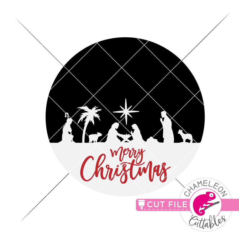 Merry Christmas nativity scene for round sign svg png dxf eps jpeg SVG DXF PNG Cutting File