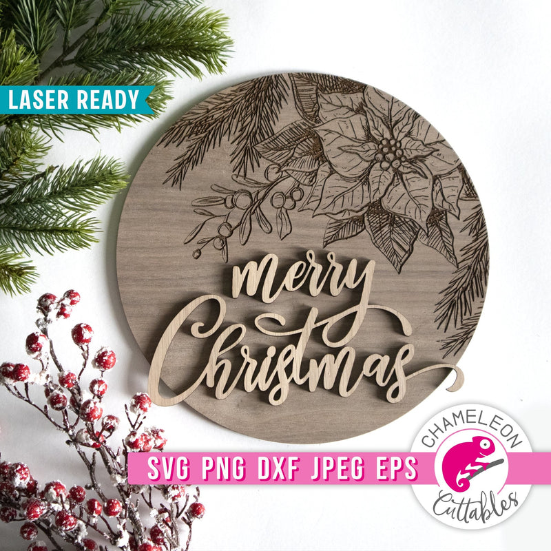 Merry Christmas poinsettia sign Laser svg png dxf eps jpeg SVG DXF PNG Cutting File
