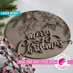 Merry Christmas poinsettia sign Laser svg png dxf eps jpeg SVG DXF PNG Cutting File