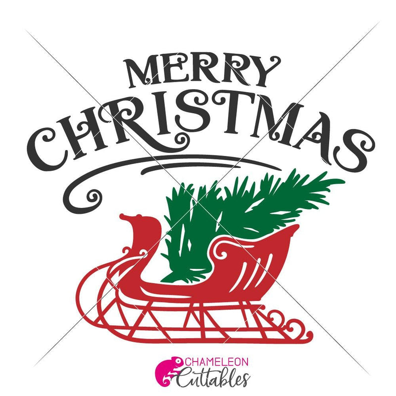 Merry Christmas Sleigh With Tree Svg Png Dxf Eps Svg Dxf Png Cutting File