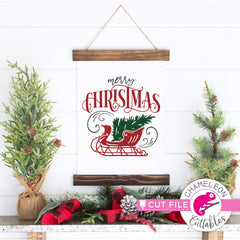 Merry Christmas vintage Sleigh with Tree svg png dxf eps jpeg SVG DXF PNG Cutting File
