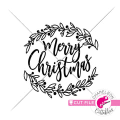 Merry Christmas with branches round circle svg png dxf eps jpeg SVG DXF PNG Cutting File