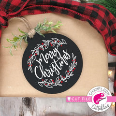 Merry Christmas with branches round circle svg png dxf eps jpeg SVG DXF PNG Cutting File