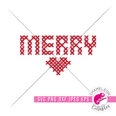 Merry cross stitched Christmas svg png dxf eps jpeg