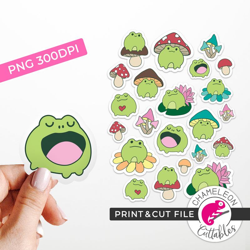 Print and Cut Frogs and Mushrooms Stickers Bundle PNG