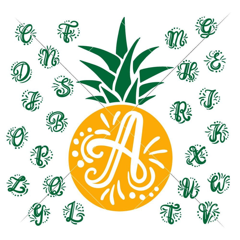 Monogram Initials with Pineapple svg png dxf SVG DXF PNG Cutting File