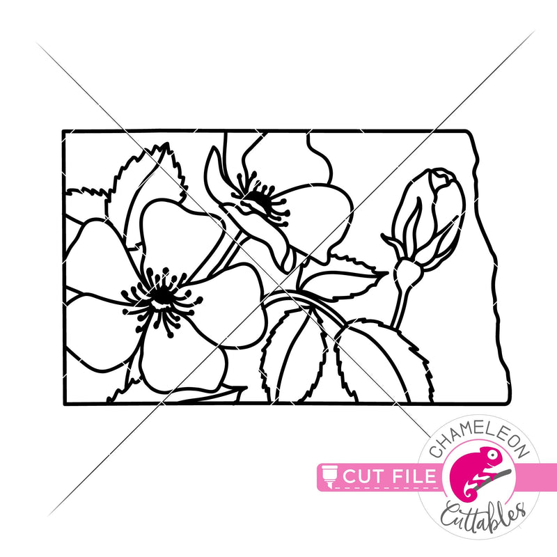 North Dakota state flower Prairie Rose outline svg png dxf eps jpeg SVG DXF PNG Cutting File