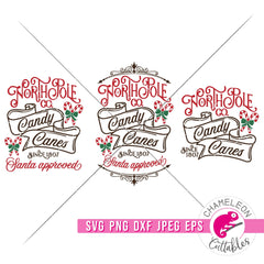 North Pole Candy Canes vintage 3 sizes svg png dxf eps jpeg SVG DXF PNG Cutting File