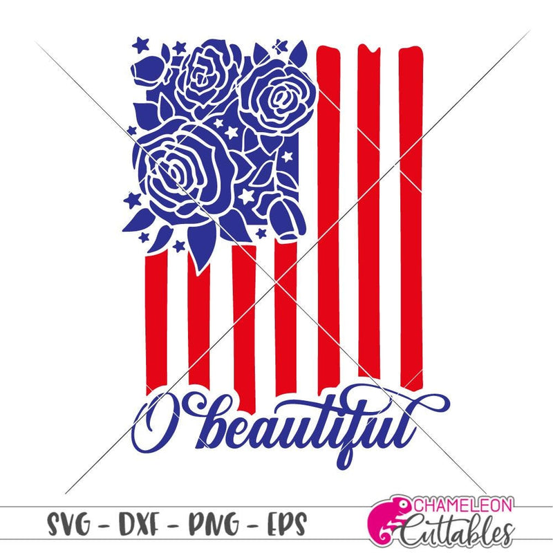O beautiful USA American Flag with Flowers svg png dxf eps SVG DXF PNG Cutting File