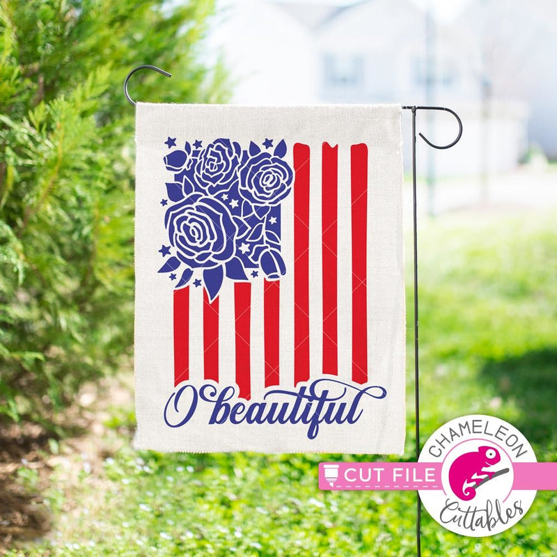 O beautiful USA American Flag with Flowers svg png dxf eps SVG DXF PNG Cutting File