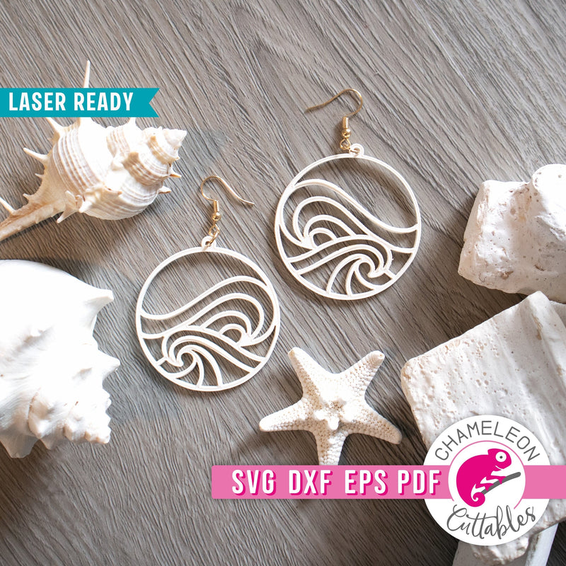 Ocean wave earrings for Laser cutter svg dxf eps pdf SVG DXF PNG Cutting File