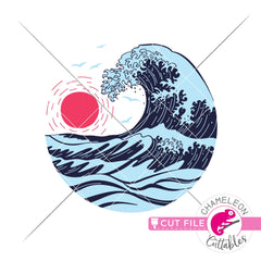 Ocean wave sunset drawing circle layered svg png dxf eps jpeg SVG DXF PNG Cutting File