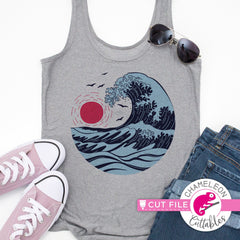 Ocean wave sunset drawing circle layered svg png dxf eps jpeg SVG DXF PNG Cutting File