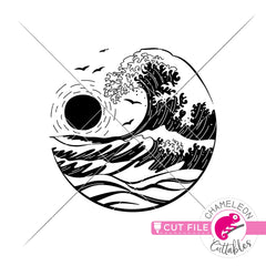 Ocean wave sunset drawing circle svg png dxf eps jpeg SVG DXF PNG Cutting File