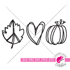 Peace Love Pumpkins with Fall Leaf svg png dxf eps jpeg