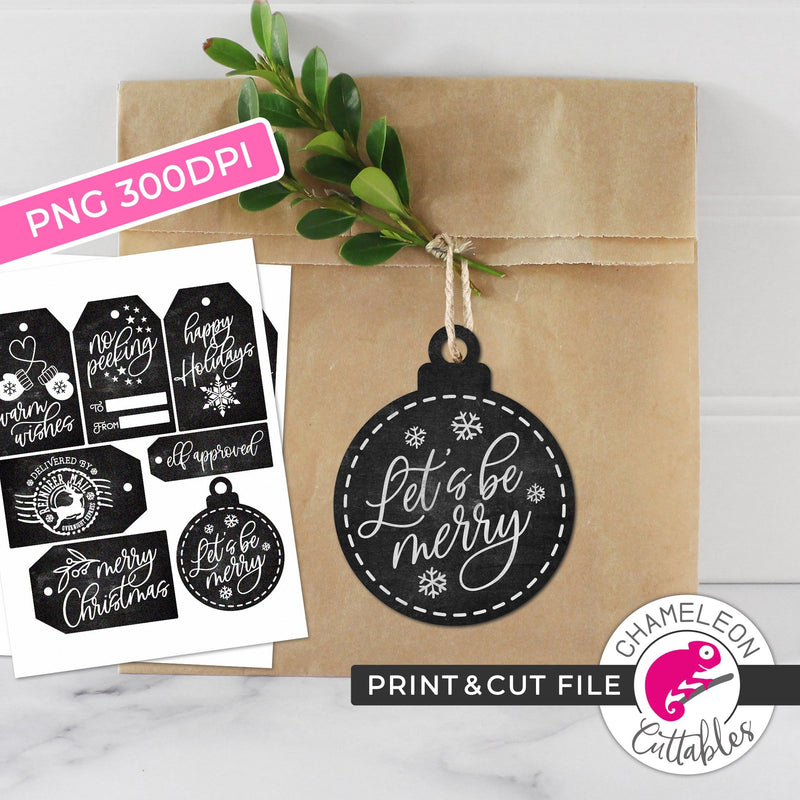 Print and Cut Christmas Chalkboard Tags Bundle PNG Print and Cut