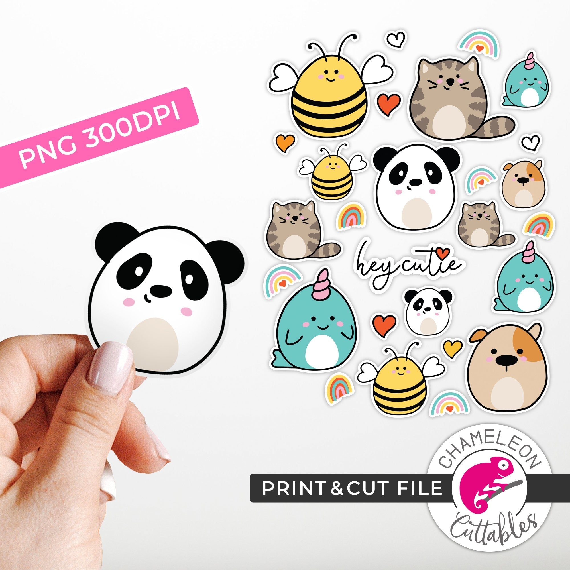 Print and Cut Cute Animal Stickers PNG Chameleon Cuttables LLC