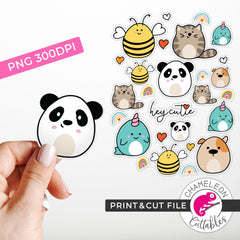 Print and Cut Cute Animal Stickers PNG Print and Cut