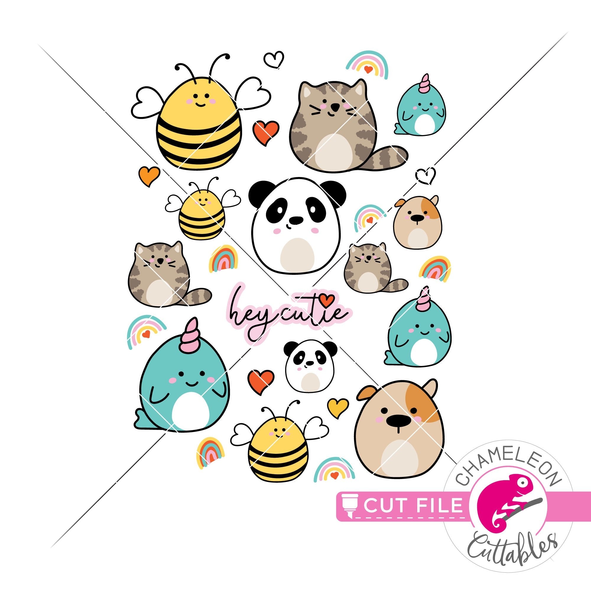 Print and Cut Cute Animal Stickers PNG Chameleon Cuttables LLC