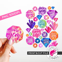 Print and Cut You’re a Gem Crystals Gemstones Stickers PNG Print and Cut