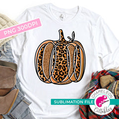 Fall Pumpkin with Leopard print faux gold glitter pumpkin PNG file Sublimation PNG