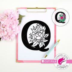 Q Floral Monogram Letter with Flowers svg png dxf eps jpeg SVG DXF PNG Cutting File