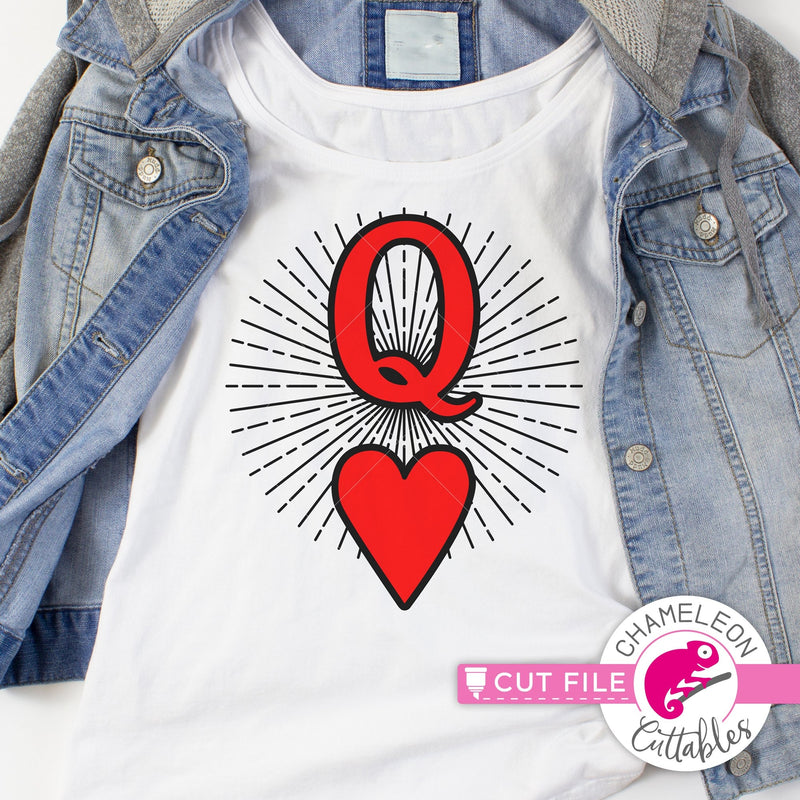 Queen of Hearts Card Rays Valentines day svg png dxf eps jpeg SVG DXF PNG Cutting File