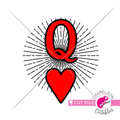 Queen of Hearts Card Rays Valentines day svg png dxf eps jpeg SVG DXF PNG Cutting File