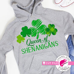 Queen of Shenanigans St. Patricks Day clovers with pattern svg png dxf eps jpeg SVG DXF PNG Cutting File