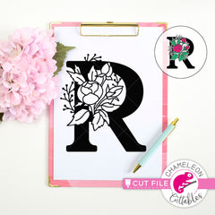 R Floral Monogram Letter with Flowers svg png dxf eps jpeg SVG DXF PNG Cutting File