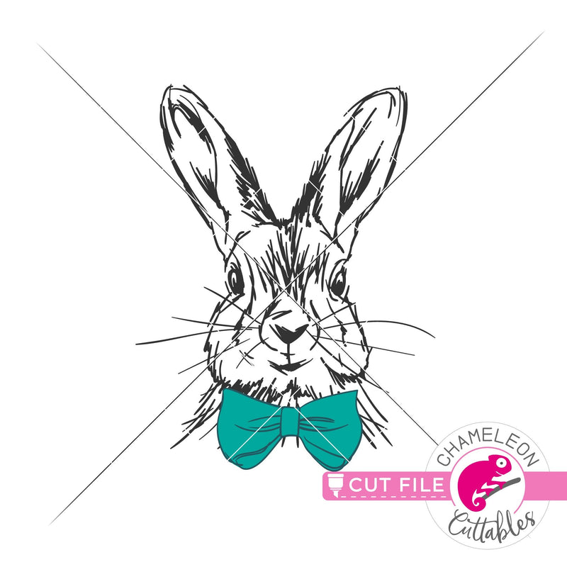 Rabbit sketch drawing Easter bunny boy with bow tie svg png dxf eps jpeg SVG DXF PNG Cutting File