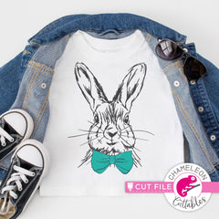 Rabbit sketch drawing Easter bunny boy with bow tie svg png dxf eps jpeg SVG DXF PNG Cutting File