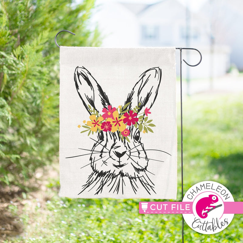 Rabbit sketch drawing Easter bunny with flowers layered svg png dxf eps jpeg SVG DXF PNG Cutting File