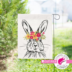 Rabbit sketch drawing Easter bunny with flowers layered svg png dxf eps jpeg SVG DXF PNG Cutting File