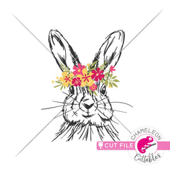 Rabbit sketch drawing Easter bunny with flowers layered svg png dxf eps jpeg SVG DXF PNG Cutting File