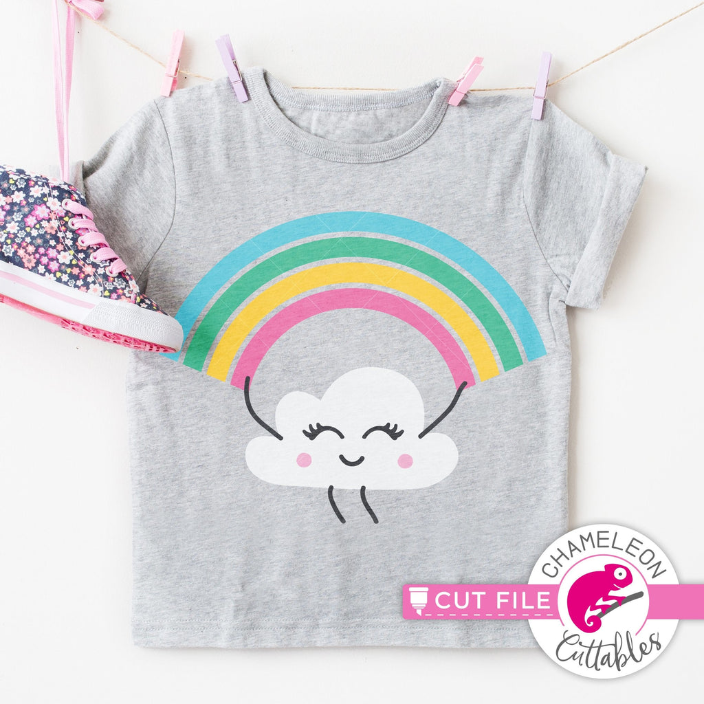 Rainbow with cute cloud svg png dxf eps jpeg Chameleon Cuttables LLC ...