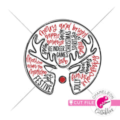 Reindeer word art circle Christmas svg png dxf eps jpeg SVG DXF PNG Cutting File