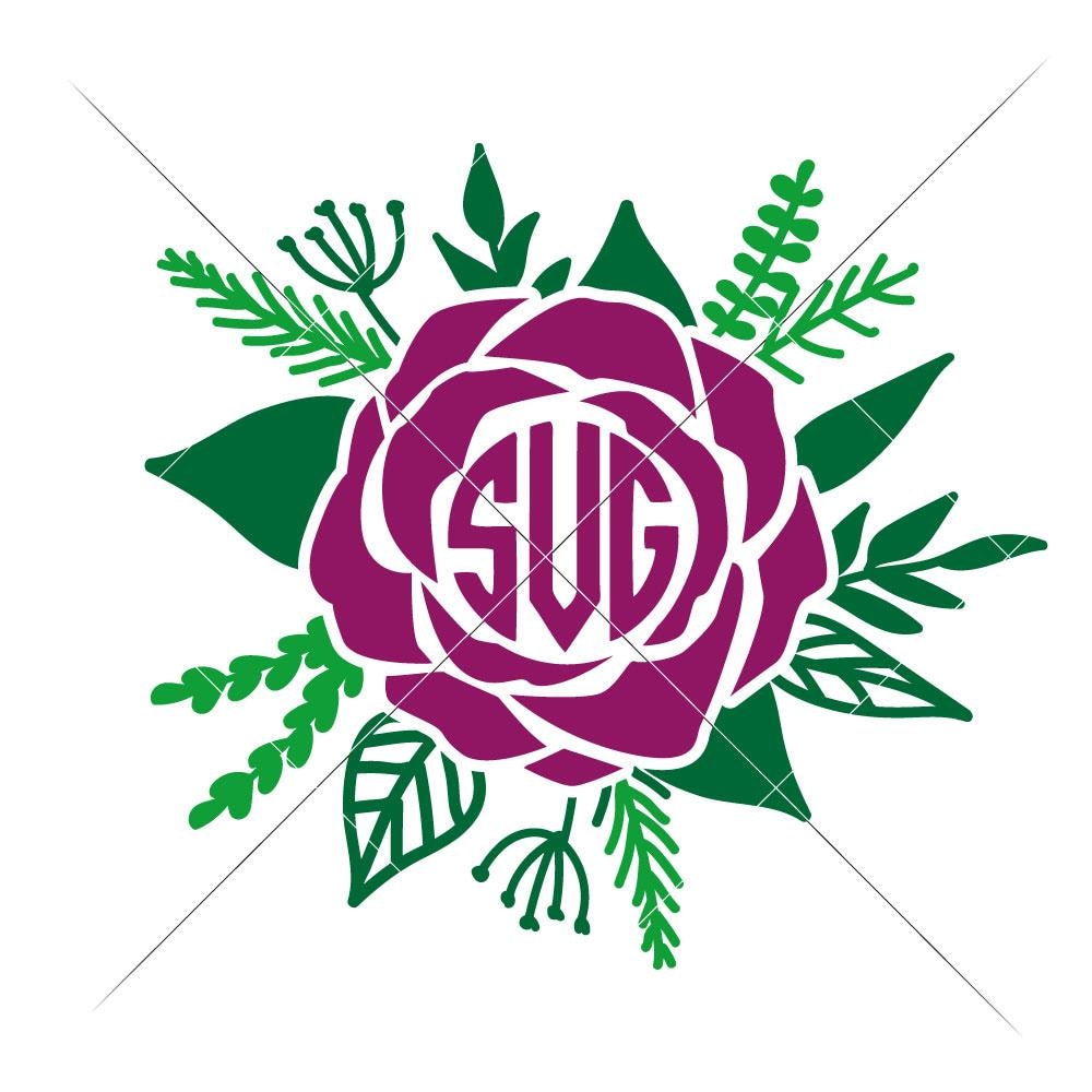 Rose Flower Split Monogram SVG Cut File 