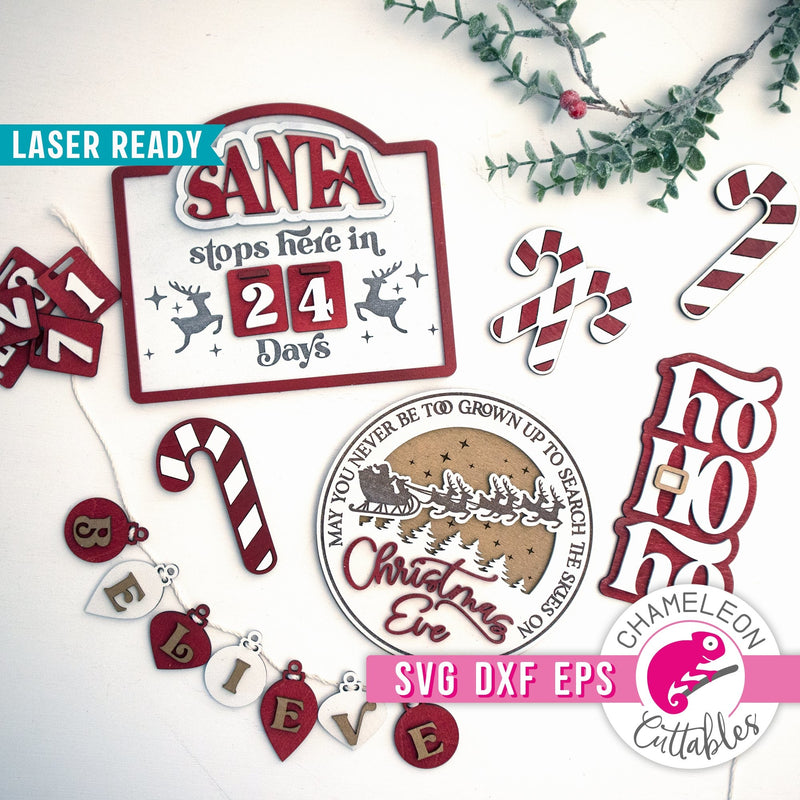 Santa Countdown Christmas Tray Design Bundle svg dxf eps pdf SVG DXF PNG Cutting File