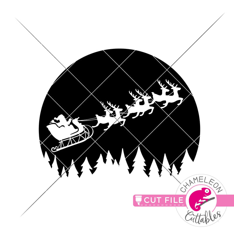 Santa reindeer sleigh in front of moon svg png dxf eps jpeg SVG DXF PNG Cutting File