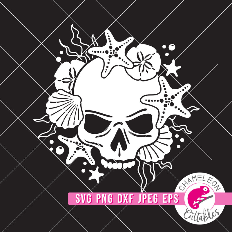 Skull with Seashells Pirate Halloween Beach svg png dxf eps jpeg