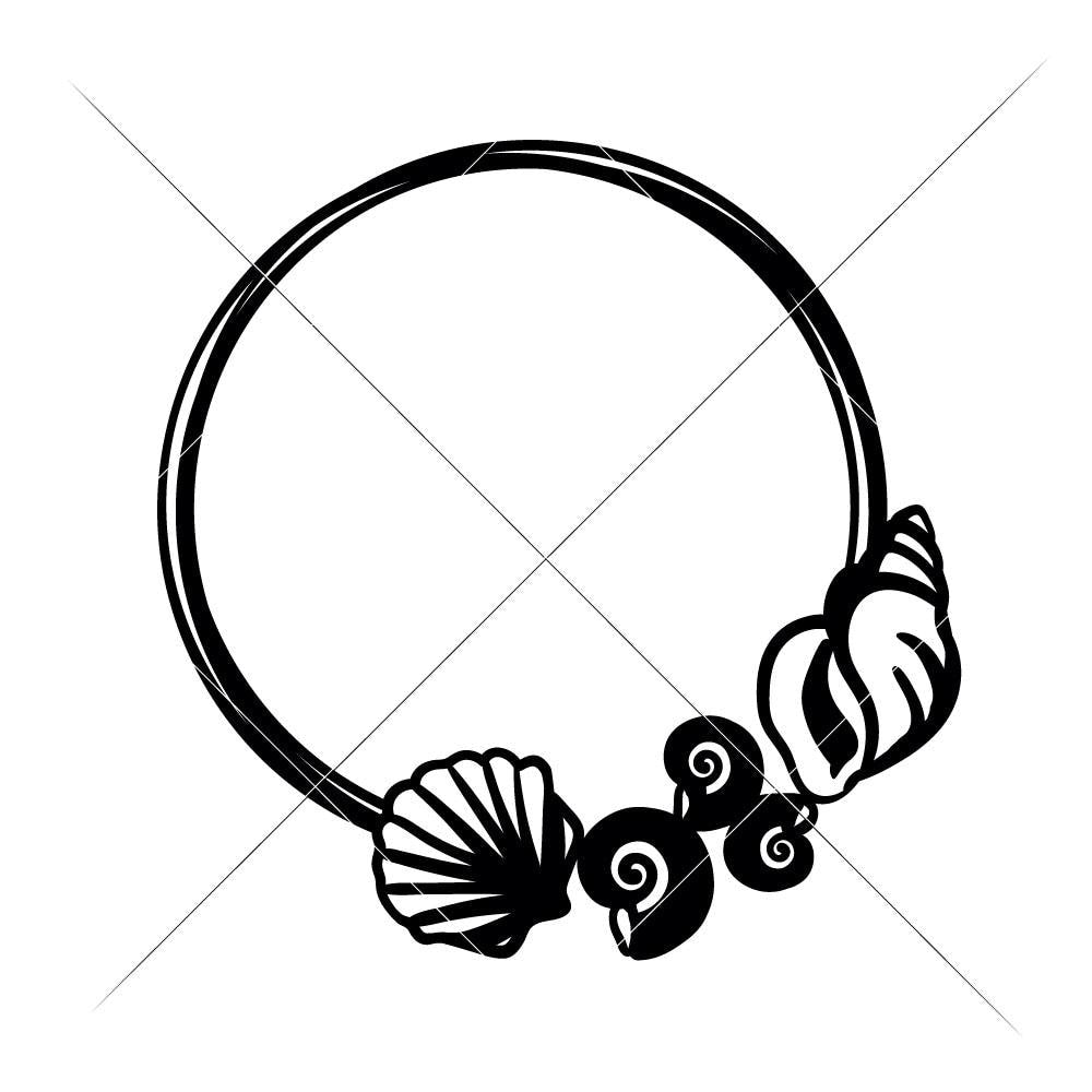 Sea Shells Circle for Monogram svg png dxf eps Chameleon Cuttables LLC