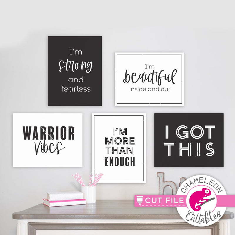 Self love bundle with 5 encouraging quotes svg png dxf eps jpeg SVG DXF PNG Cutting File