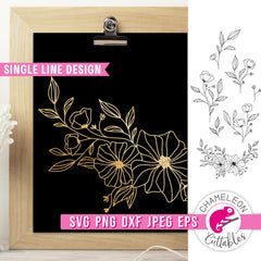 Single Line Flower Bundle Sketch Pen or Foil Quill svg png dxf eps jpeg SVG DXF PNG Cutting File