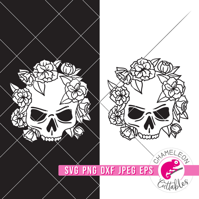 Skull with Flowers Halloween svg png dxf eps jpeg