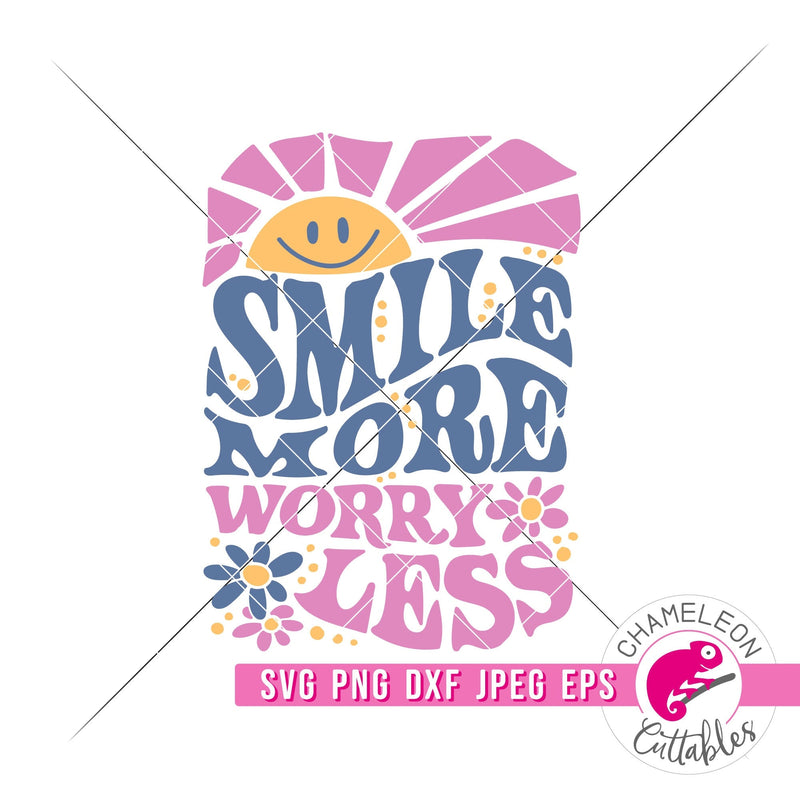Smile More Worry Less Retro Hippie svg png dxf eps jpeg SVG DXF PNG Cutting File